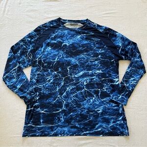Guide Gear Mossy Oak Elements Aqua Long Sleeve Print Fishing Shirt w Mesh Panels